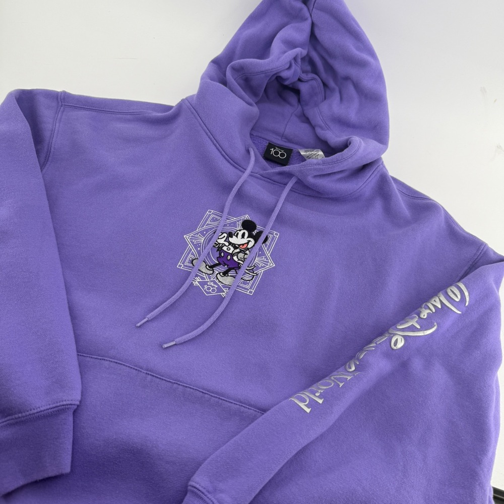 Disney 100 Years of Wonder Mickey Hoodie Large Walt Disney World Purple